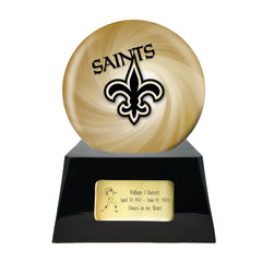 Football Cremation Urn with Optional New Orleans Saints Ball Decor and Custom Metal Plaque -  product_seo_description -  Sports Urn -  Divinity Urns.