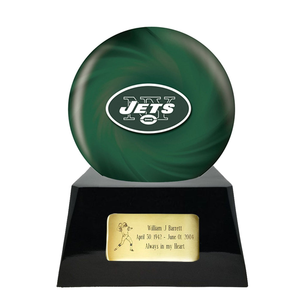 Football Cremation Urn with Optional New York Jets Ball Decor and Custom Metal Plaque -  product_seo_description -  Sports Urn -  Divinity Urns.