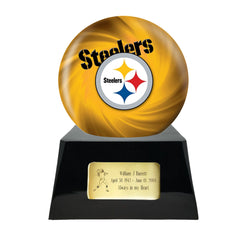 Football Cremation Urn with Optional Pittsburgh Steelers Ball Decor and Custom Metal Plaque -  product_seo_description -  Sports Urn -  Divinity Urns.