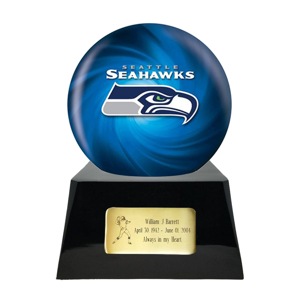 Football Cremation Urn with Optional Seattle Seahawks Ball Decor and Custom Metal Plaque -  product_seo_description -  Sports Urn -  Divinity Urns.