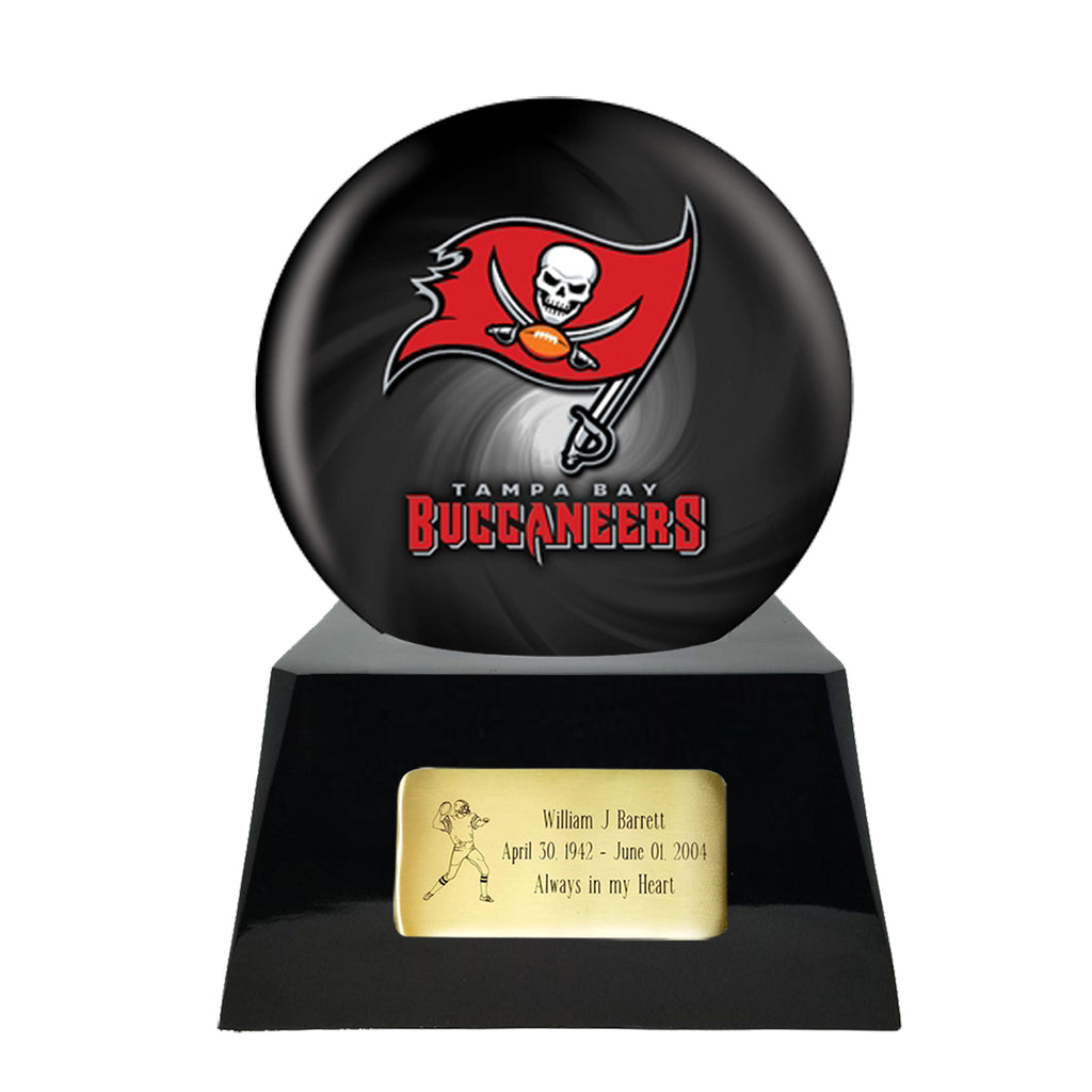 Football Cremation Urn with Optional Tampa Bay Buccaneers Ball Decor and Custom Metal Plaque -  product_seo_description -  Sports Urn -  Divinity Urns.