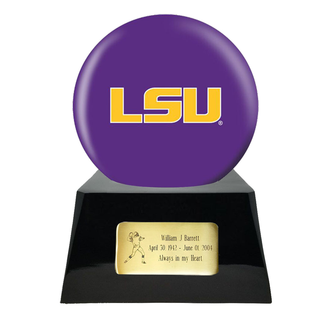 Football Cremation Urn with Optional LSU Tigers Ball Decor and Custom Metal Plaque -  product_seo_description -  Football Team Urns -  Divinity Urns.