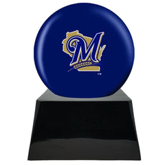 Baseball Cremation Urn with Optional Milwaukee Brewers Ball Decor and Custom Metal Plaque