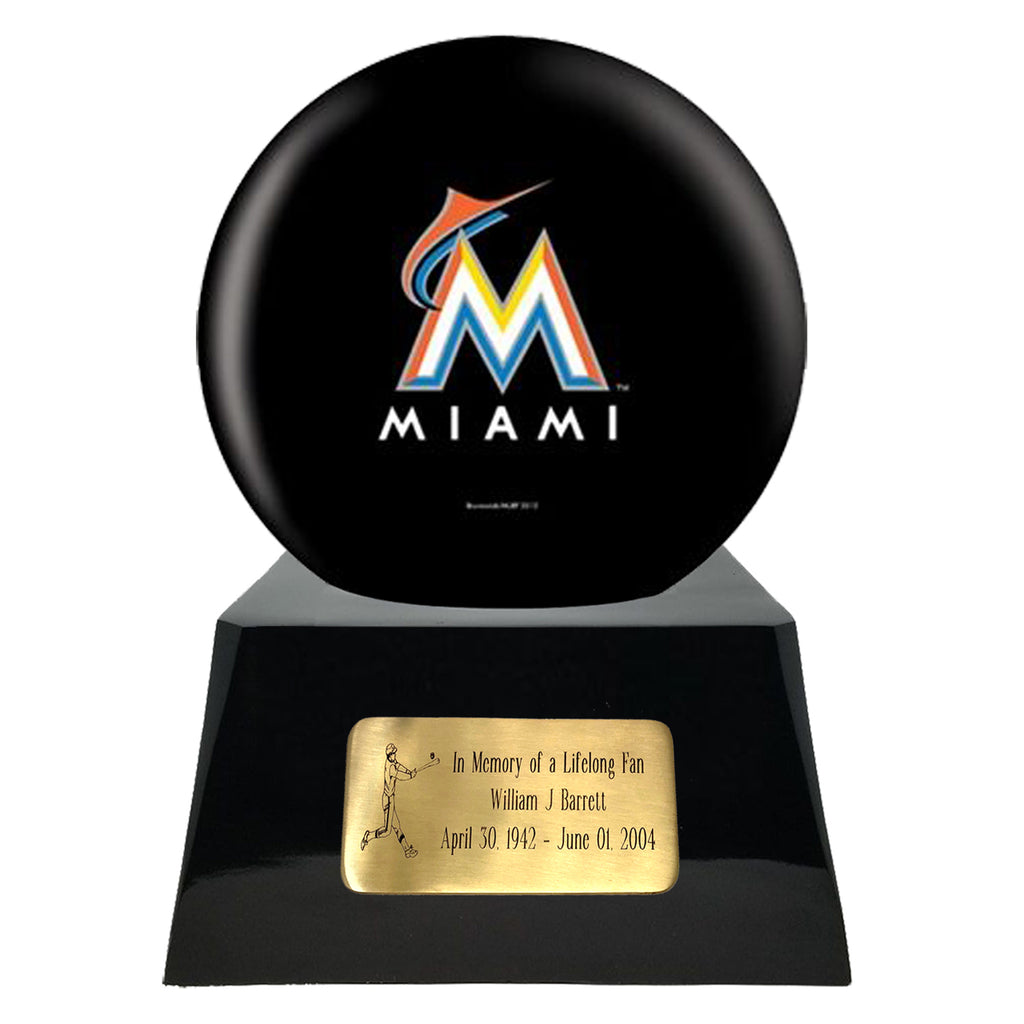 Baseball Cremation Urn with Optional Miami Marlins Ball Decor and Custom Metal Plaque -  product_seo_description -  Sports Urn -  Divinity Urns.