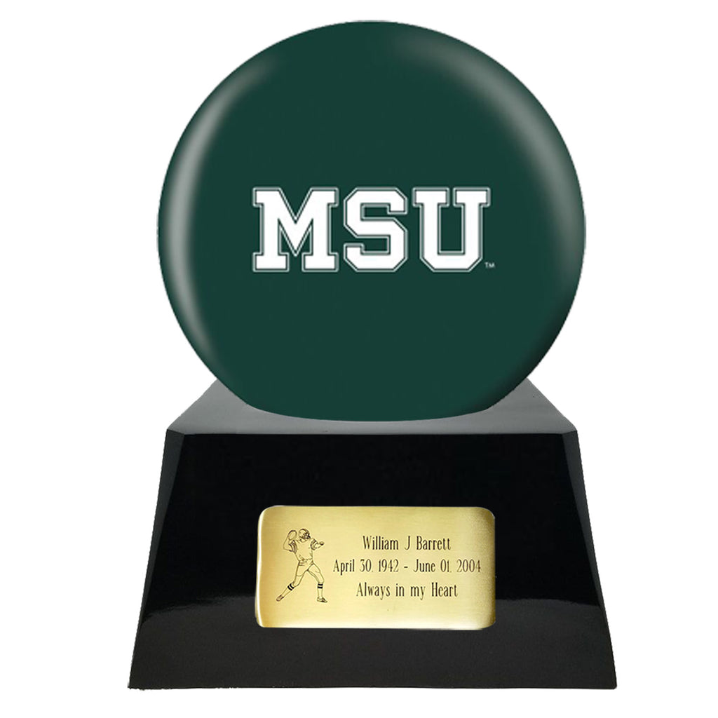 Football Cremation Urn with Optional Michigan State Spartans Ball Decor and Custom Metal Plaque -  product_seo_description -  Football Team Urns -  Divinity Urns.