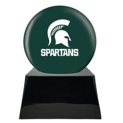 Football Cremation Urn with Optional Michigan State Spartans Ball Decor and Custom Metal Plaque