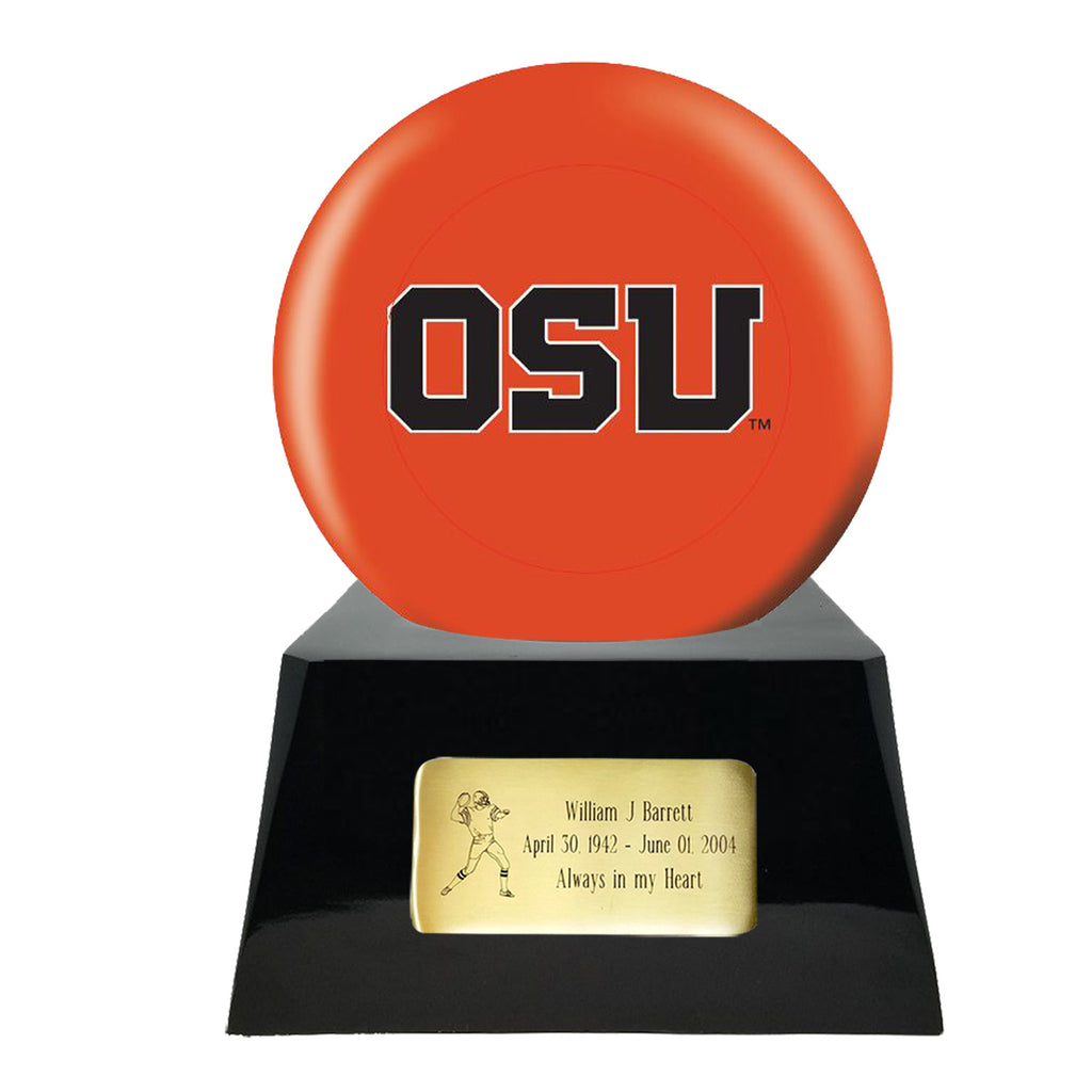 Football Cremation Urn with Optional Oregon State Beavers Ball Decor and Custom Metal Plaque -  product_seo_description -  Football Team Urns -  Divinity Urns.