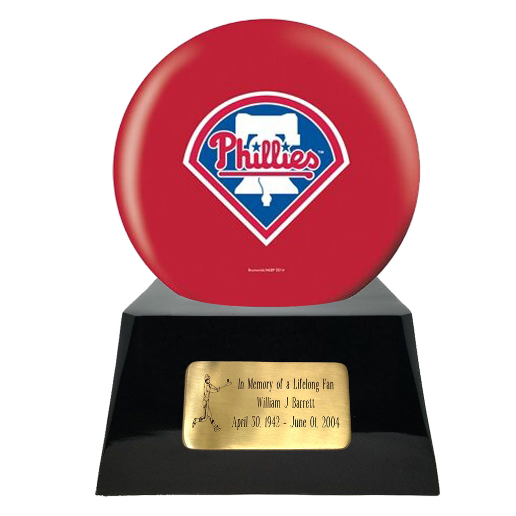 Baseball Cremation Urn with Optional Philadelphia Phillies Ball Decor and Custom Metal Plaque -  product_seo_description -  Sports Urn -  Divinity Urns.