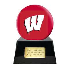 Football Cremation Urn with Optional Wisconsin Badgers Ball Decor and Custom Metal Plaque -  product_seo_description -  Football Team Urns -  Divinity Urns.