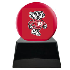 Football Cremation Urn with Optional Wisconsin Badgers Ball Decor and Custom Metal Plaque