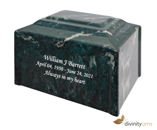 Emerald Pillard Cultured Marble Adult Cremation Urn,  Cultured Marble Urn - Divinity Urns