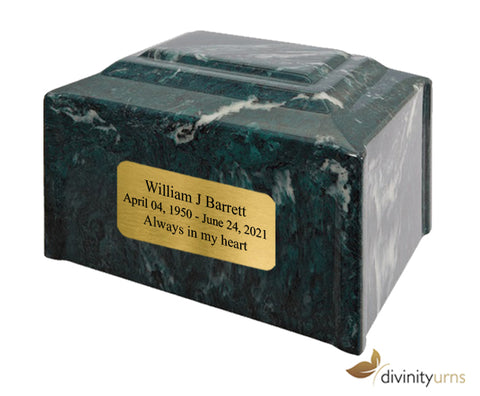 Emerald Pillard Cultured Marble Adult Cremation Urn,  Cultured Marble Urn - Divinity Urns