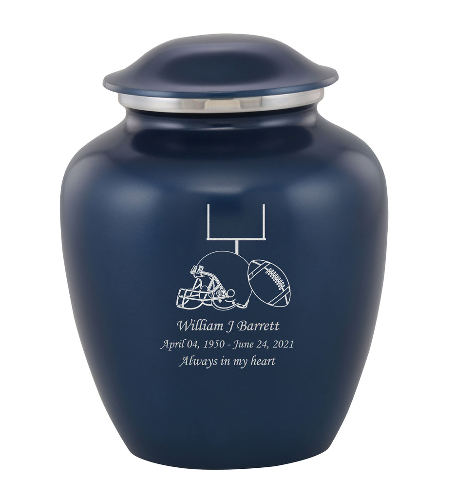 Grace Football Custom Engraved Adult Cremation Urn for Ashes in Blue,  Grace Urns - Divinity Urns