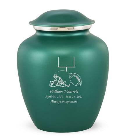 Grace Football Custom Engraved Adult Cremation Urn for Ashes in Green,  Grace Urns - Divinity Urns