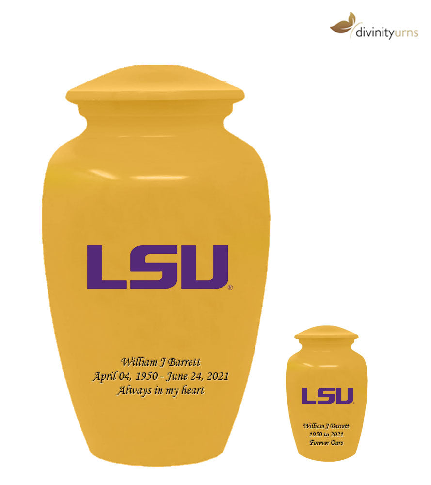 Gold Louisiana State University Tigers Memorial Cremation Urn,  Sports Urn - Divinity Urns