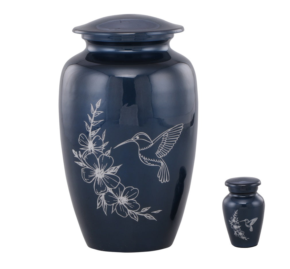 Classic Blue Hummingbird Adult Cremation Urn for Ashes for Loved Ones With Free Keepsake - Divinity Urns
