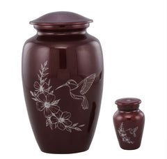 Classic Burgundy Hummingbird Adult Cremation Urn for Ashes for Loved Ones - Divinity Urns