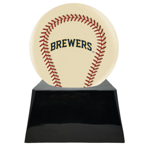 Baseball Cremation Urn with Optional Ivory Milwaukee Brewers Ball Decor and Custom Metal Plaque -  product_seo_description -  Baseball -  Divinity Urns.