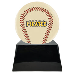 Baseball Cremation Urn with Optional Ivory Pittsburgh Pirates Ball Decor and Custom Metal Plaque
