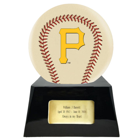 Baseball Cremation Urn with Optional Ivory Pittsburgh Pirates Ball Decor and Custom Metal Plaque -  product_seo_description -  Baseball -  Divinity Urns.