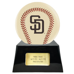Baseball Cremation Urn with Optional Ivory San Diego Padres Ball Decor and Custom Metal Plaque -  product_seo_description -  Baseball -  Divinity Urns.