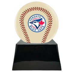 Baseball Cremation Urn with Optional Ivory Toronto Blue Jays Ball Decor and Custom Metal Plaque