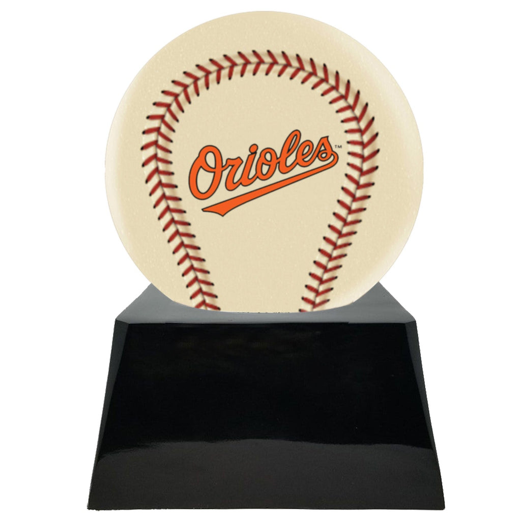 Baseball Cremation Urn with Optional Ivory Baltimore Orioles Ball Decor and Custom Metal Plaque -  product_seo_description -  Baseball -  Divinity Urns.