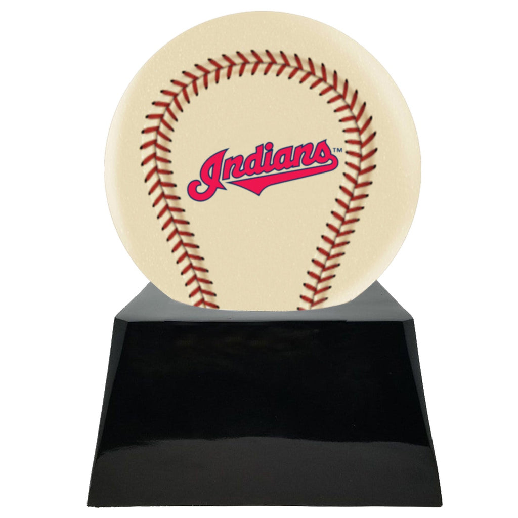 Baseball Cremation Urn with Optional Ivory Cleveland Indians Ball Decor and Custom Metal Plaque -  product_seo_description -  Baseball -  Divinity Urns.