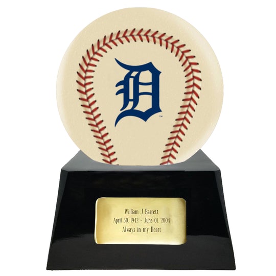 Baseball Cremation Urn with Optional Ivory Detroit Tigers Ball Decor and Custom Metal Plaque -  product_seo_description -  Baseball -  Divinity Urns.