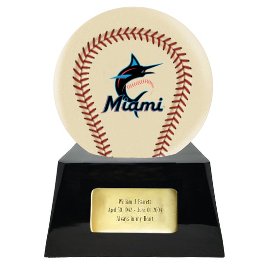 Baseball Cremation Urn with Optional Ivory Miami Marlins Ball Decor and Custom Metal Plaque -  product_seo_description -  Baseball -  Divinity Urns.