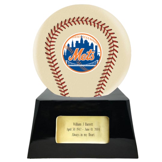 Baseball Cremation Urn with Optional Ivory New York Mets Ball Decor and Custom Metal Plaque -  product_seo_description -  Baseball -  Divinity Urns.