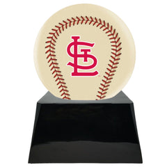 Baseball Cremation Urn with Optional Ivory St. Louis Cardinals Ball Decor and Custom Metal Plaque