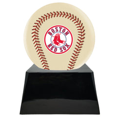 Baseball Cremation Urn with Optional Ivory Boston Red Sox Ball Decor and Custom Metal Plaque