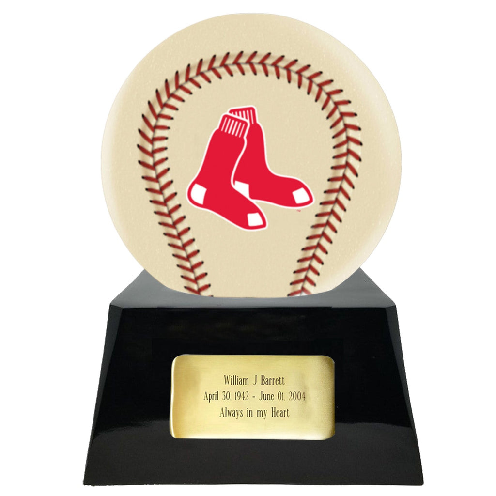 Baseball Cremation Urn with Optional Ivory Boston Red Sox Ball Decor and Custom Metal Plaque -  product_seo_description -  Baseball -  Divinity Urns.