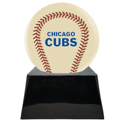 Baseball Cremation Urn with Optional Ivory Chicago Cubs Ball Decor and Custom Metal Plaque