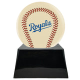 Baseball Cremation Urn with Optional Ivory Kansas City Royals Ball Decor and Custom Metal Plaque
