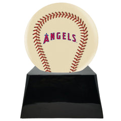 Baseball Cremation Urn with Optional Ivory Los Angeles Angels Ball Decor and Custom Metal Plaque