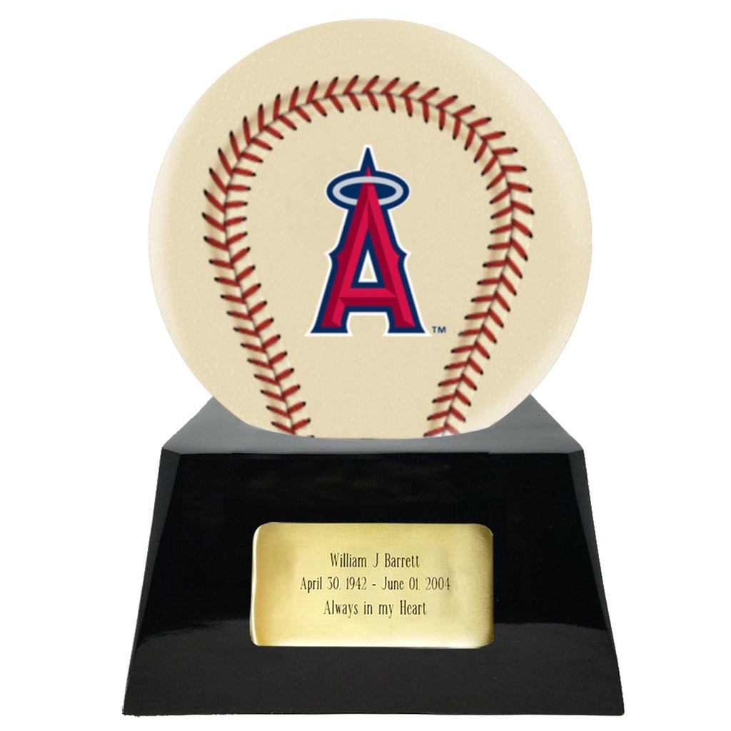 Baseball Cremation Urn with Optional Ivory Los Angeles Angels Ball Decor and Custom Metal Plaque -  product_seo_description -  Baseball -  Divinity Urns.
