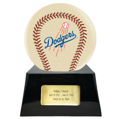 Baseball Cremation Urn with Optional Ivory Los Angeles Dodgers Ball Decor and Custom Metal Plaque -  product_seo_description -  Baseball -  Divinity Urns.