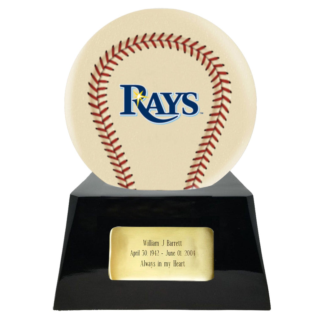 Baseball Cremation Urn with Optional Ivory Tampa Bay Rays Ball Decor and Custom Metal Plaque -  product_seo_description -  Baseball -  Divinity Urns.
