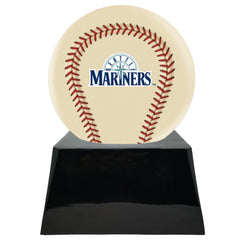 Baseball Cremation Urn with Optional Ivory Seattle Mariners Ball Decor and Custom Metal Plaque