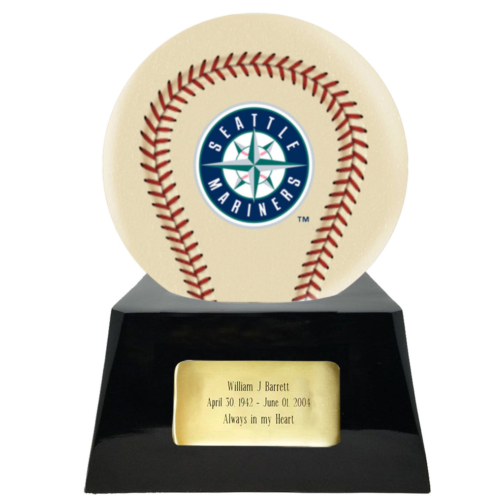 Baseball Cremation Urn with Optional Ivory Seattle Mariners Ball Decor and Custom Metal Plaque -  product_seo_description -  Baseball -  Divinity Urns.
