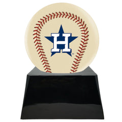 Baseball Cremation Urn with Optional Ivory Houston Astros Ball Decor and Custom Metal Plaque