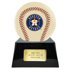 Baseball Cremation Urn with Optional Ivory Houston Astros Ball Decor and Custom Metal Plaque -  product_seo_description -  Baseball -  Divinity Urns.