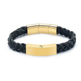 Triple Band Black Leather & Gold Metal Cremation Bracelet - Cremation Bracelets For Ashes, Cremation Jewelry Bracelet, Urn Bracelet For Ashes -Front View
