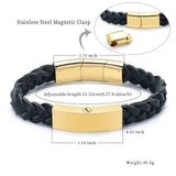 Triple Band Black Leather & Gold Metal Cremation Bracelet - Cremation Bracelets For Ashes, Cremation Jewelry Bracelet, Urn Bracelet For Ashes - Dimensional View
