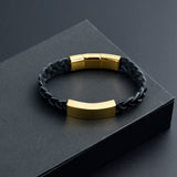 Triple Band Black Leather & Gold Metal Cremation Bracelet - Cremation Bracelets For Ashes, Cremation Jewelry Bracelet, Urn Bracelet For Ashes - Side View