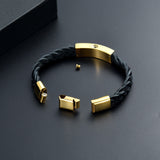 Triple Band Black Leather & Gold Metal Cremation Bracelet - Cremation Bracelets For Ashes, Cremation Jewelry Bracelet, Urn Bracelet For Ashes - open View