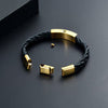 Image of Triple Band Black Leather & Gold Metal Cremation Bracelet - Cremation Bracelets For Ashes, Cremation Jewelry Bracelet, Urn Bracelet For Ashes - open View
