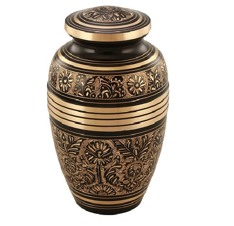 Elegant Aura Cremation Urn in Black/Gold- Adult Brass & Metal Urn for Ashes -  product_seo_description -  Urn For Human Ashes -  Divinity Urns.